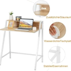 Schreibtisch 2-stöckig Computertisch mit stabilem Metallrahmen Arbeitstisch Natur