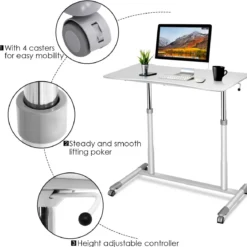 Schreibtisch Verstellbar Computertisch mit Rollen Laptoptisch Arbeitstisch
