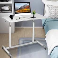 Schreibtisch Verstellbar Computertisch mit Rollen Laptoptisch Arbeitstisch