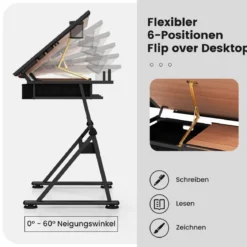 Schreibtisch Zeichentisch Architektentisch Maltisch neigbar + Schubladen/Hocker