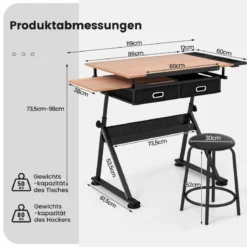 Schreibtisch Zeichentisch Architektentisch Maltisch neigbar + Schubladen/Hocker