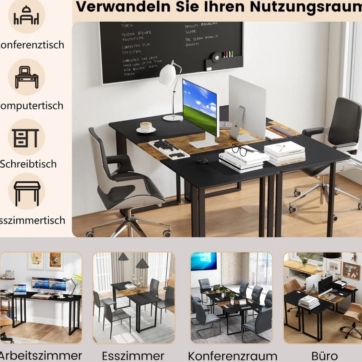 Schreibtsich mit Metallrahmen Computertisch Konferenztisch PC-Tisch 160 x 60 cm Braun