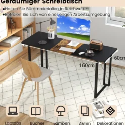 Schreibtsich mit Metallrahmen Computertisch Konferenztisch PC-Tisch 160 x 60 cm Braun
