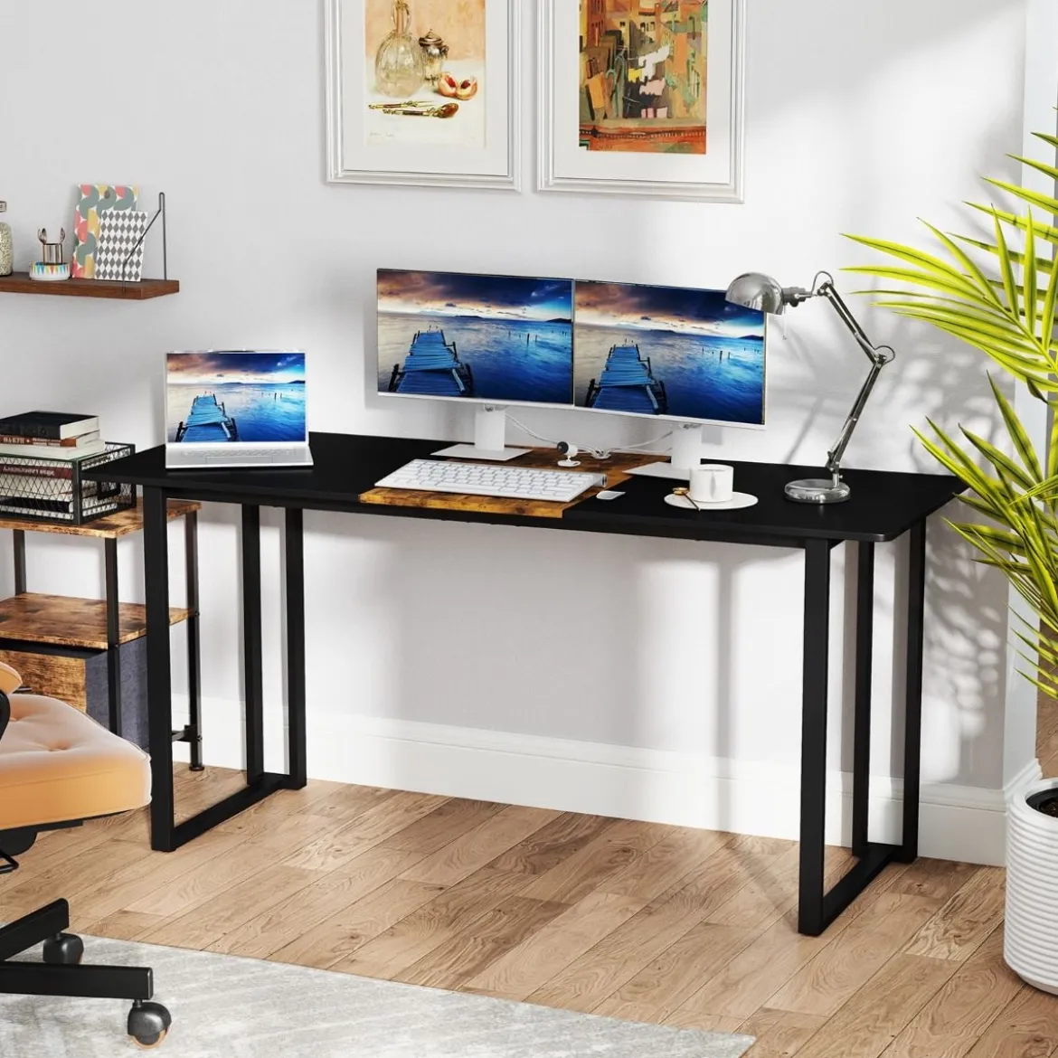 Schreibtsich mit Metallrahmen Computertisch Konferenztisch PC-Tisch 160 x 60 cm Braun
