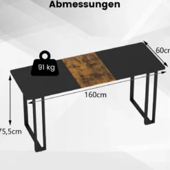 Schreibtsich mit Metallrahmen Computertisch Konferenztisch PC-Tisch 160 x 60 cm Braun