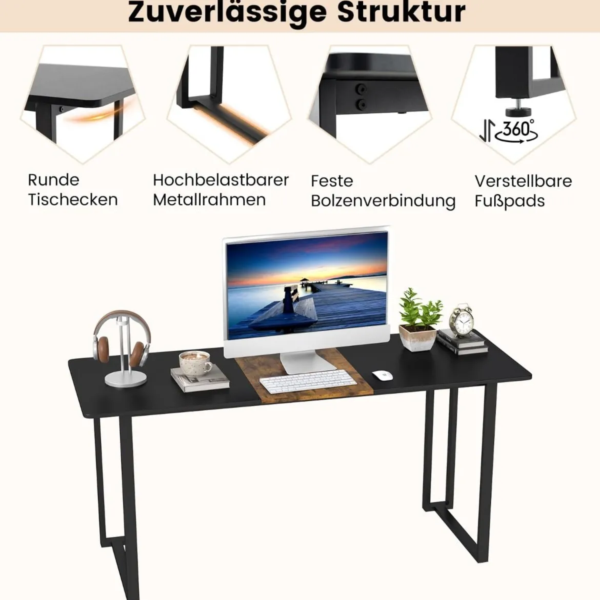 Schreibtsich mit Metallrahmen Computertisch Konferenztisch PC-Tisch 160 x 60 cm Braun