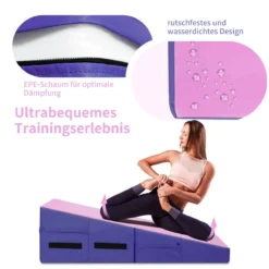 Schräge Gymnastikmatte faltbare keilförmige Gymnastik-Käsematte Sportmatte mit Griffen Rosa Lila
