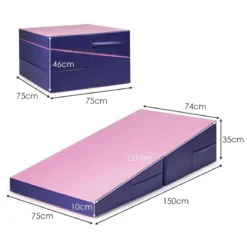 Schräge Gymnastikmatte keilförmige Weichbodenmatte klappbar 2 in 1 Turnmatte mit Tragegriff 150 x 75 x 36 cm Rosa+Lila