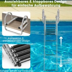 4-Schritt Pontonboot Leiter mit Gebogenen Handläufen & Rutschfesten Stufen 40,5 x 36 x 32,5 cm