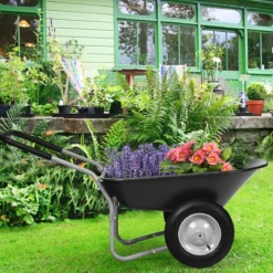 Schubkarre mit 2 Räder Schwerlast-Schublade für den Garten 145 x 65 x 65 cm Schwarz