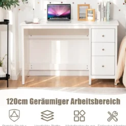Schubladen-Computertisch Schreibtisch für Zuhause und Büro mit Schubladen 120 x 50 x 75 cm Weiß