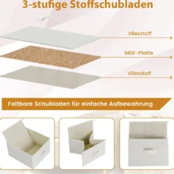 6-Schubladen Kommode Bambus Aufbewahrungsturm mit 6 faltbaren Stoffschubladen & oberem Regal Natur