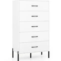 5-Schubladen-Kommode moderner hoher Schubladenschrank mit Metallbeinen Weiß