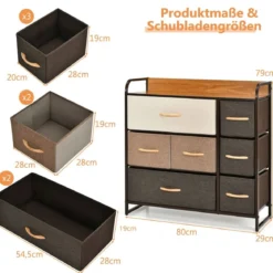 Schubladenschrank mit 7 Stoffschubladen & Stahlrahmen & Holzoberfläche Kommode