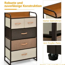 Schubladenschrank mit 5 Stoffschubladen & Stahlrahmen & Holzoberfläche Kommode