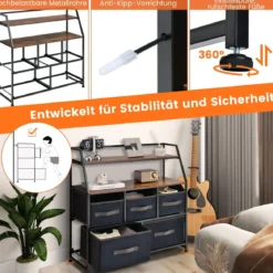 5 Schubladen Sideboard mit Stoffschubladen Stoffkommode mit Ablage & Kippsicherung 84 x 30 x 85 cm