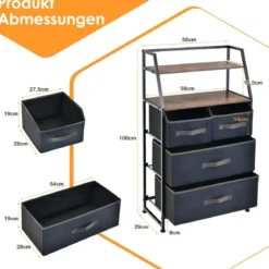 4 Schubladen Sideboard mit Stoffschubladen Stoffkommode 58 x 29 x 100 cm
