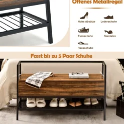 Schuhbank Industrielle Schuhbank mit Verstecktem Stauraum 100 x 37 x 62 cm Rustikales Braun