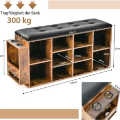 Schuhbank mit Schirmständer Eingangsbank mit Verstellbarer Ablage 110 x 30 x 52 cm