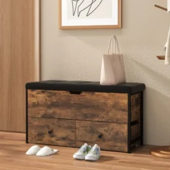 Schuhbank mit Sitzfäche & 2 Schubladen & Schutzhüllen & Verstellbarer Fußstützen & Rollen