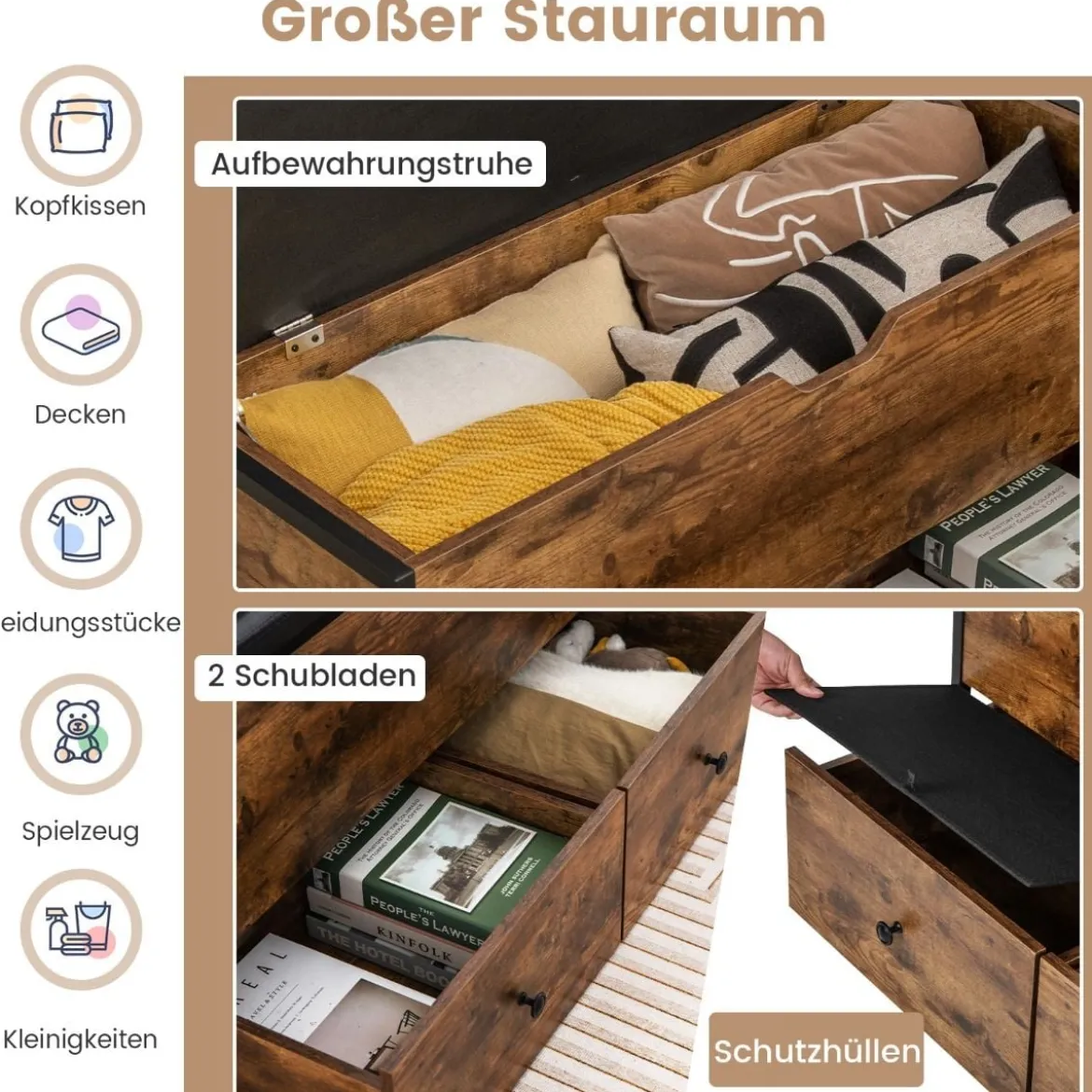 Schuhbank mit Sitzfäche & 2 Schubladen & Schutzhüllen & Verstellbarer Fußstützen & Rollen
