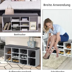 Schuhbank mit Sitzfläche Schuhregal Schuhkommode Schuhablage Schuhschrank Sitzbank mit Regal & Sitzkissen Holz Weiß