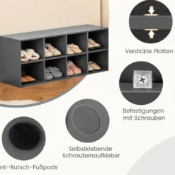 Schuhbank mit Sitzfläche Schuhregal aus Holz 230 kg Belastbar Bücherschrank 102 x 30 x 41 cm Grau