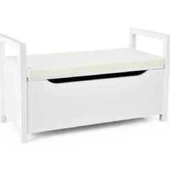 Schuhbank Schuhaufbewahrung Sitzbank mit gepolstertem Sitz Mehrzweck-Box 86 x 38 x 49 cm Weiß