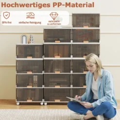 Schuhboxen mit Rollen Schuhkarton stapelbar transparent Schuh-Organizer aus KunststoffSchuhaufbewahrung für Stöckelschuhe 6 Ebenen