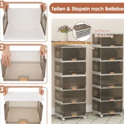 Schuhboxen mit Rollen Schuhkarton stapelbar transparent Schuh-Organizer aus KunststoffSchuhaufbewahrung für Stöckelschuhe 6 Ebenen