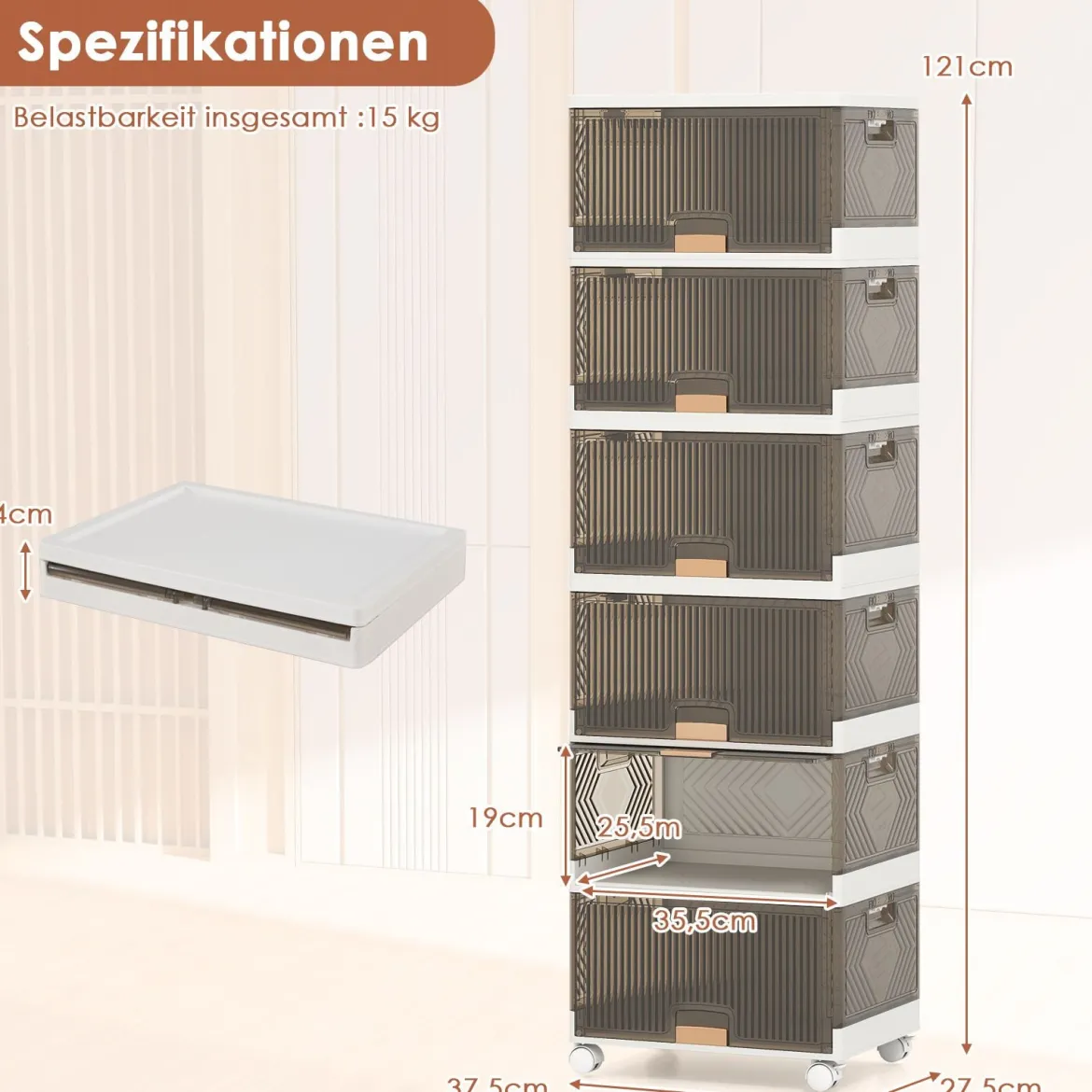 Schuhboxen mit Rollen Schuhkarton stapelbar transparent Schuh-Organizer aus KunststoffSchuhaufbewahrung für Stöckelschuhe 6 Ebenen