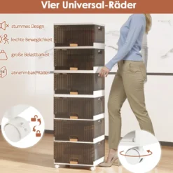 Schuhboxen mit Rollen Schuhkarton stapelbar transparent Schuh-Organizer aus KunststoffSchuhaufbewahrung für Stöckelschuhe 6 Ebenen