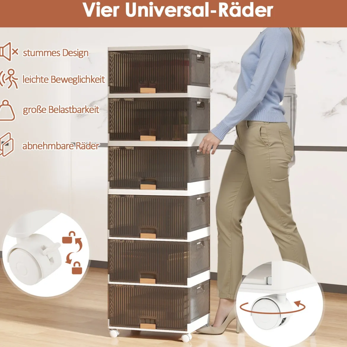 Schuhboxen mit Rollen Schuhkarton stapelbar transparent Schuh-Organizer aus KunststoffSchuhaufbewahrung für Stöckelschuhe 6 Ebenen