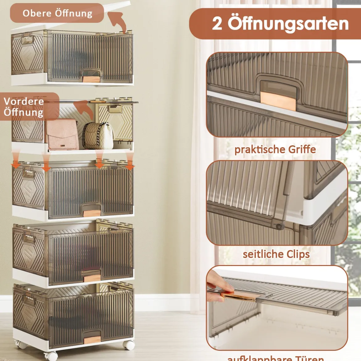 Schuhboxen mit Rollen Schuhkarton stapelbar transparent Schuh-Organizer aus KunststoffSchuhaufbewahrung für Stöckelschuhe 6 Ebenen