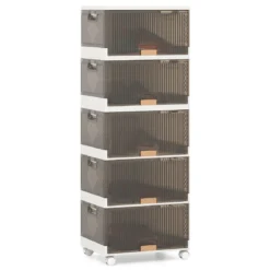 Schuhboxen mit Rollen Schuhkarton stapelbar transparent Schuh-Organizer aus Kunststoff Schuhaufbewahrung für Stöckelschuhe 5 Ebenen