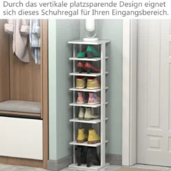 Schuhregal aus Holz Schuhständer 8-stöckig Schuh-Organizer vertikal Lagerregal Weiß