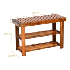 Schuhregal mit Sitzbank & 2 Ablagen Schuhschrank aus Holz Schuhständer 70 x 28 x 45 cm