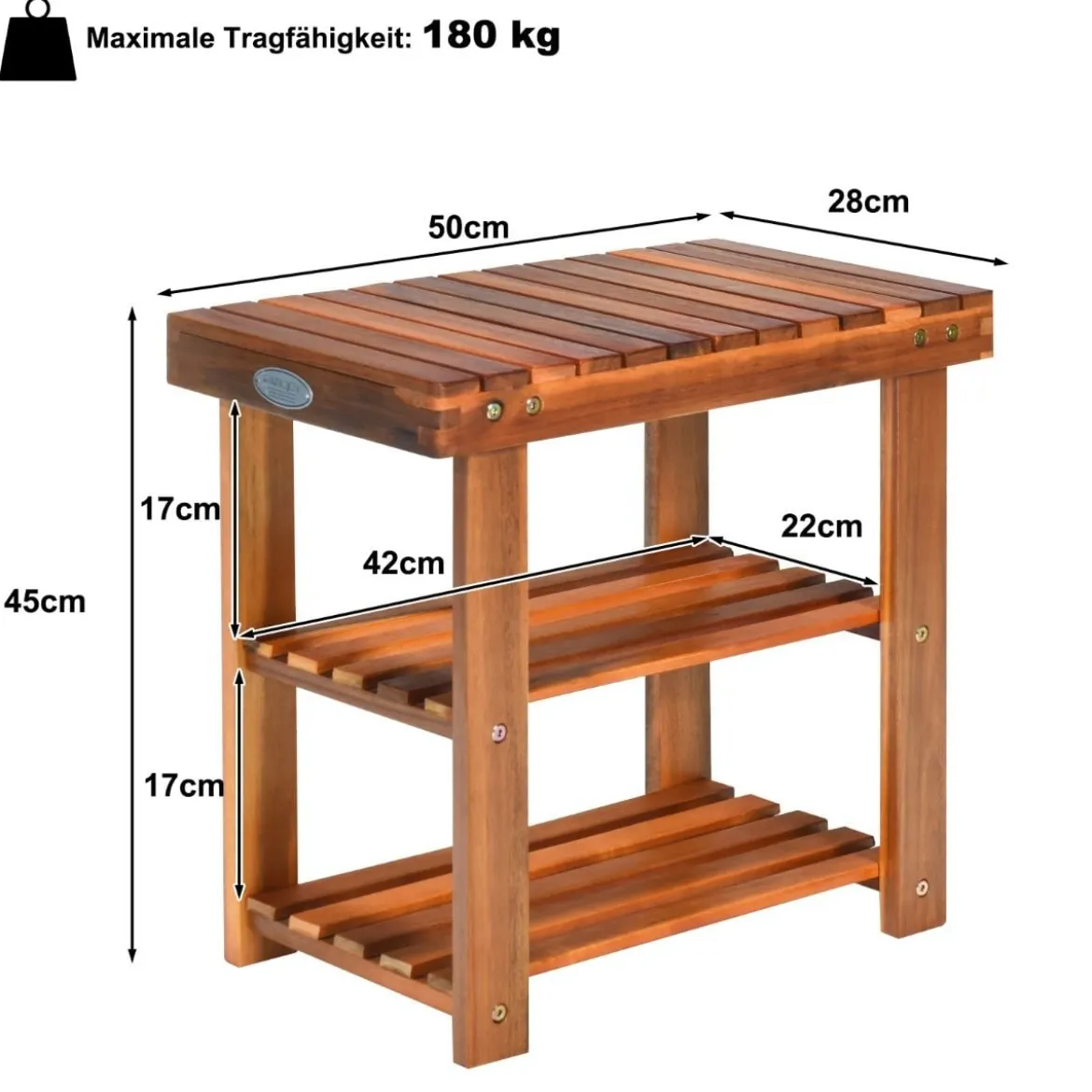 Schuhregal mit Sitzbank & 2 Ablagen Schuhschrank aus Holz Schuhständer 50 x 28 x 45 cm