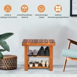 Schuhregal mit Sitzbank & 2 Ablagen Schuhschrank aus Holz Schuhständer 50 x 28 x 45 cm