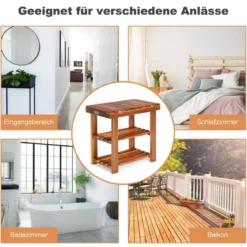 Schuhregal mit Sitzbank & 2 Ablagen Schuhschrank aus Holz Schuhständer 50 x 28 x 45 cm