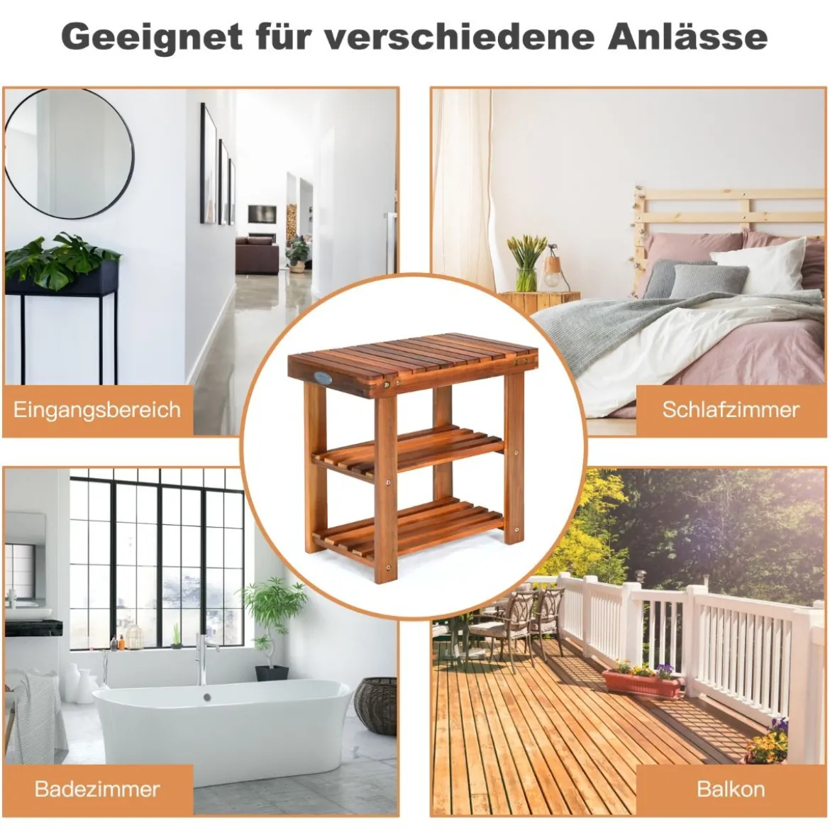 Schuhregal mit Sitzbank & 2 Ablagen Schuhschrank aus Holz Schuhständer 50 x 28 x 45 cm