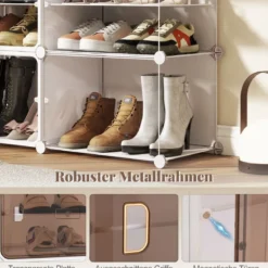 Schuhregal 8-stöckiger Schuhschrank mit herausnehmbaren Regalen stapelbare Schuhboxen für 32 Paar Schuhe