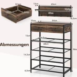 Schuhregal & Wandgarderobe Kombi-Set mit Haken & Schubladen & Schwebendem Regal