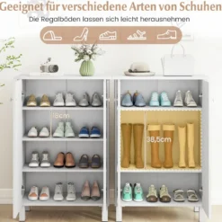 Schuhschrank holz 4-stöckiger Schuhkipper mit abnehmbaren Regalen exquisite Griffe & 2 Türen Schuhkommode Weiß