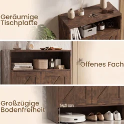 Schuhschrank im Landhausstil mit Türen & 2 Höhenverstellbaren Einlegeböden 70 x 35 x 95 cm Rustikalbraun