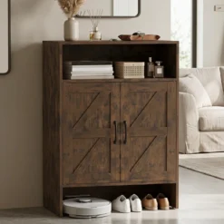 Schuhschrank im Landhausstil mit Türen & 2 Höhenverstellbaren Einlegeböden 70 x 35 x 95 cm Rustikalbraun