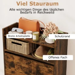 Schuhschrank mit 2 Klappfächern schlankes verstecktes Holz-Schuhregal Weiß/Rustikale Holzoptik