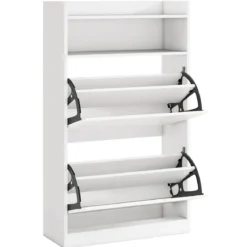 Schuhschrank mit 2 Klappfächern schlankes verstecktes Holz-Schuhregal Weiß/Rustikale Holzoptik