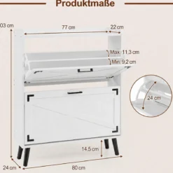 Schuhschrank mit 2 Klappschubladen Freistehendes Schuhregal 80 x 24 x 103 cm Weiß