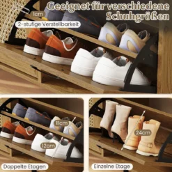 Schuhschrank mit Rattantüren Schmaler Schuhkipper mit 2 Klappen Schuhregal